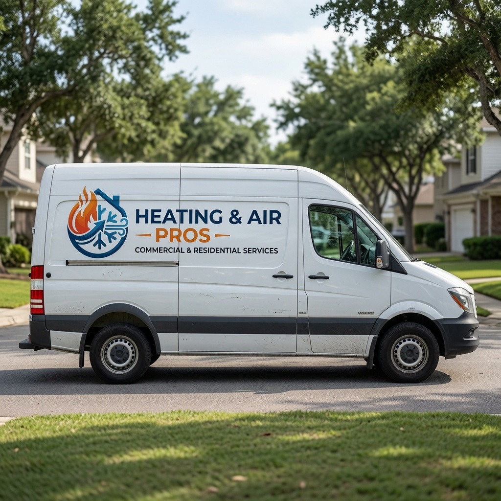 Local heating and air service van serving Thornton